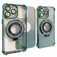 iPhone 15 Pro Max 6.7'' Hard PC+TPU 3in1 Full Glitter 2 Tone Ring Case Green Magsafe