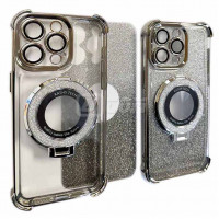 iPhone 15 Pro Max 6.7'' Hard PC+TPU 3in1 Full Glitter 2 Tone Ring Case Grey Magsafe