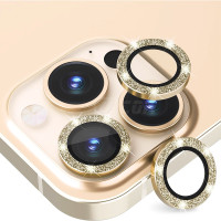 iPhone 16 Plus 6.7'' Camera Lens Tempered Glass Protector Glitter Ring Gold