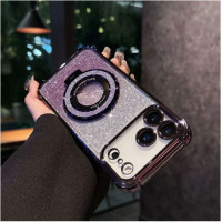 iPhone 17 Air 6.5'' Hard PC+TPU 3in1 Full Glitter 2 Tone Ring Case Magnetic Purple