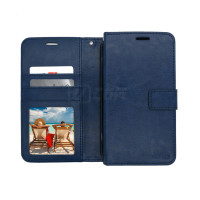 Moto G Power 5G (2025) Photo ID 3 Card Slots Plain Wallet Navy Blue