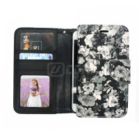 Samsung S25 Ultra Photo ID 3 Card Slots Rose Design Wallet  Black