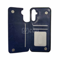 Samsung S26 (2026) Hard With Leather Card Slots Back Flip Side Case Navy Blue