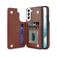 Samsung S26 Plus Hard With Leather Card Slots Back Flip Side Case Brown