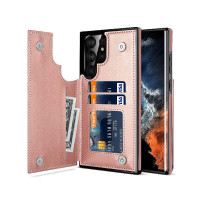 Samsung S26 Ultra Hard With Leather Card Slots Back Flip Side Case Rose Gold